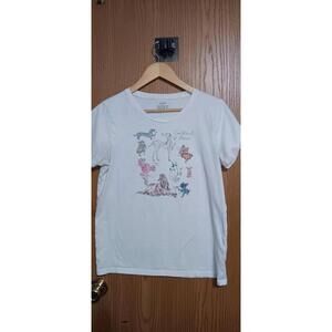 J Crew Collector Tee Cocktail Hour Womens Size M White Short Sleeve Dogs With...